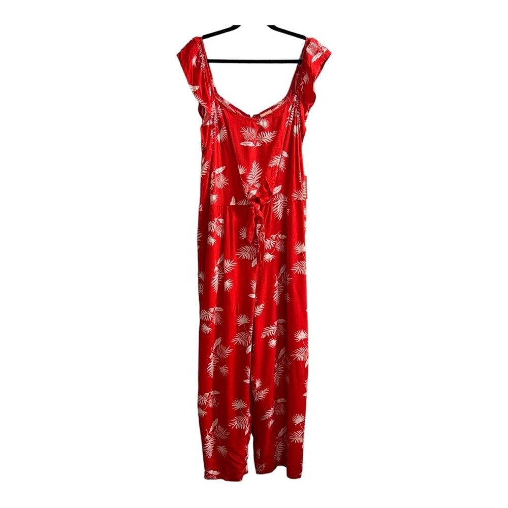 Red Tropical Womens Jumper Wide Leg Cropped Sleeveless Size 2XL Vacation Resort